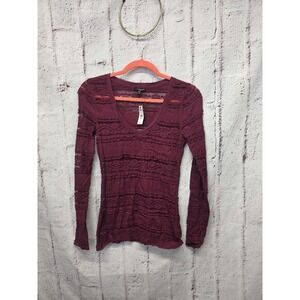 Express Lace V Neck Top XS Burgundy Boho Romantic Y2K NWT